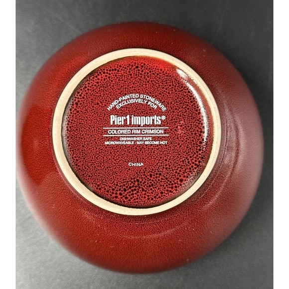 Pier 1 Hand Painted Stoneware Colored Rim Crimson Bowls 6 Inch Diameter Set of 2 - Picture 7 of 7